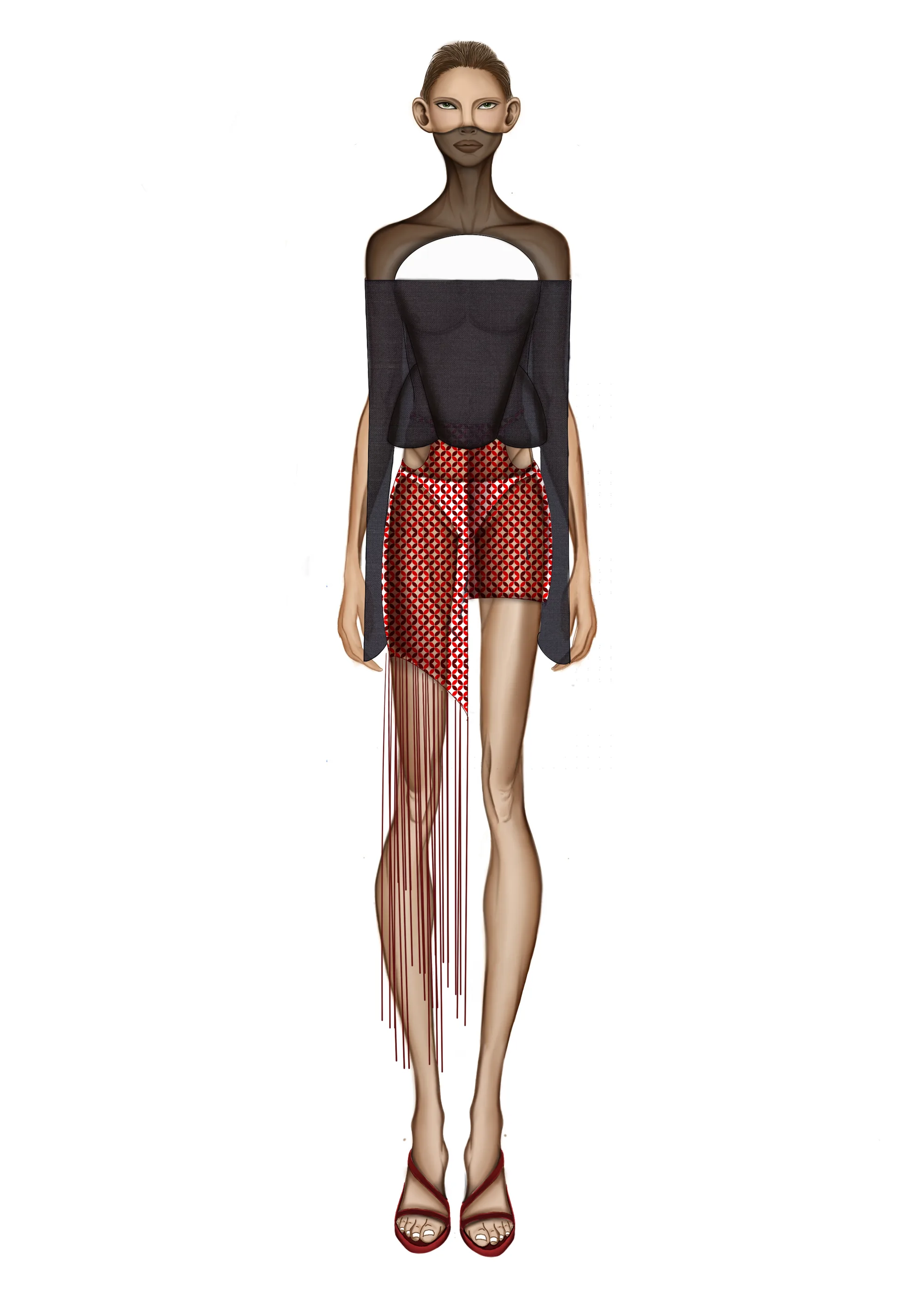 Top transparente e short com franjas.