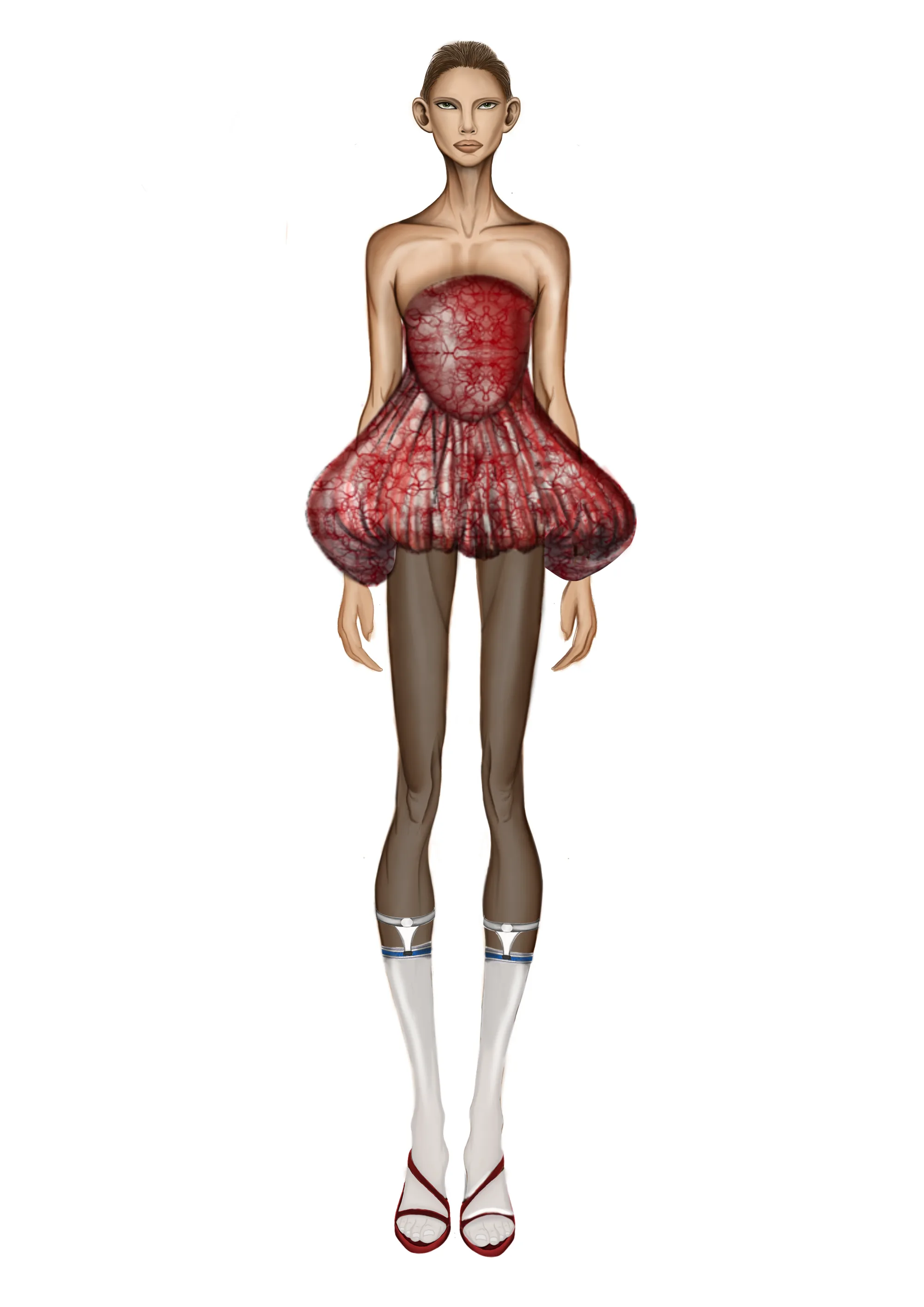 Vestido balão em vermelho.
